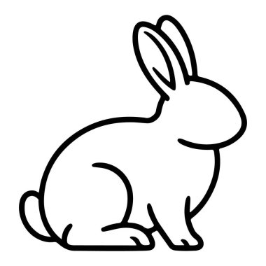 Minimalist siyah-beyaz çizgili, sakince oturan bir tavşanın resim çizimi..