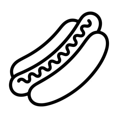 Dalgalı hardal çizgileri olan bir sosisli sandviçin minimalist siyah beyaz çizgisi..