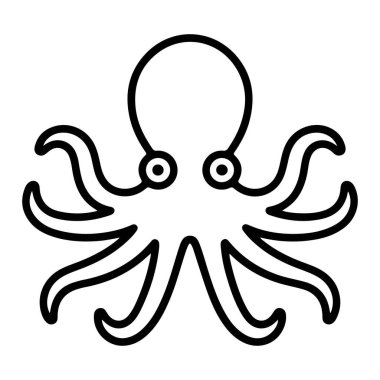 Sekiz kolu dışa açılmış bir ahtapotun minimalist siyah beyaz çizgisi..