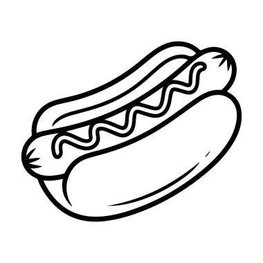 Minimalist siyah beyaz çizgili bir sosisli sandviç ve hardal karalaması..