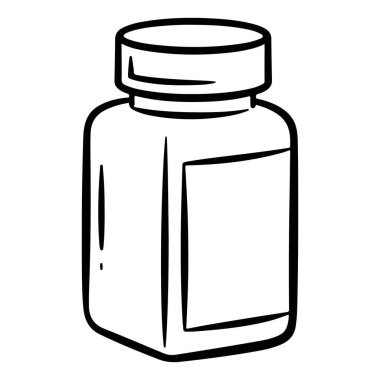 Elle çizilmiş, siyah beyaz bir ilaç şişesinin boş etiketli hali..