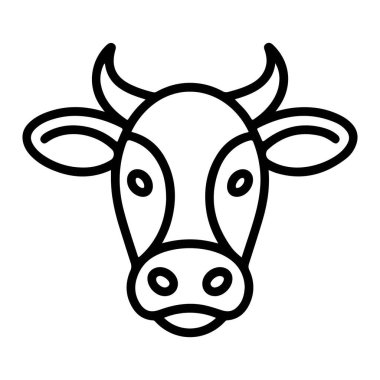 Siyah-beyaz minimalist çizgili bir sanat çizgisi. İneğin yüzünün belirgin boynuzları ve nazik gözleri var..