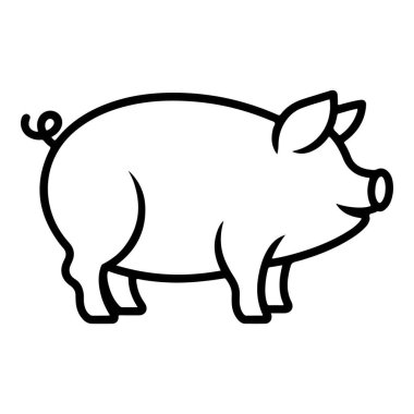 Kıvırcık kuyruklu ve gülümseyen yüzlü tombul bir domuzun çizimi..