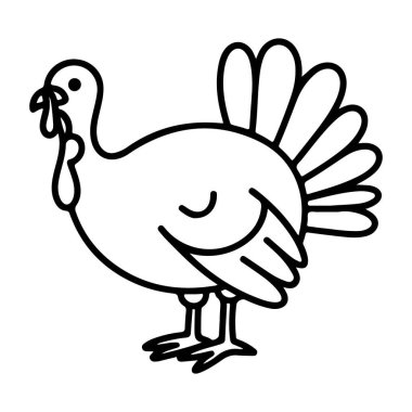 Renklendirmeye ya da tasarlamaya hazır, minimalist siyah beyaz çizgili bir hindi..