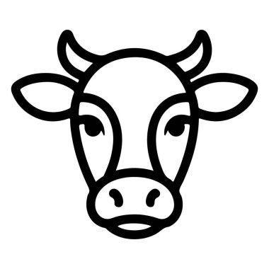 Beyaz arka planda koyu siyah çizgileri olan bir ineğin minimalist, stilize bir resmi..