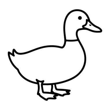 Perdeli ayaklarının üzerinde duran ördeğin siyah ve beyaz bir tasviri.