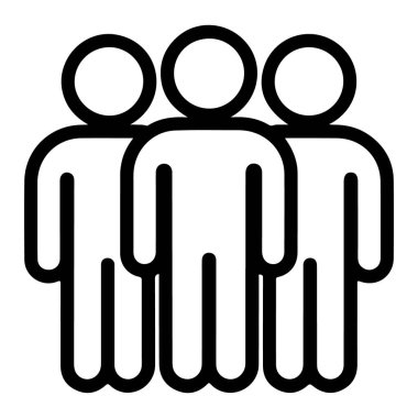 Üç stilize insan figürünü yan yana tasvir eden bir minimalist çizgi sanat ikonu.