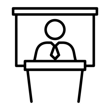 Podyumda boş bir tahtaya bakan birinin basit bir çizim simgesi.