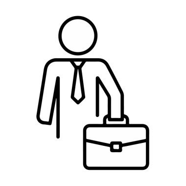 Çanta taşıyan takım elbiseli bir kişinin basit bir sanat simgesi..