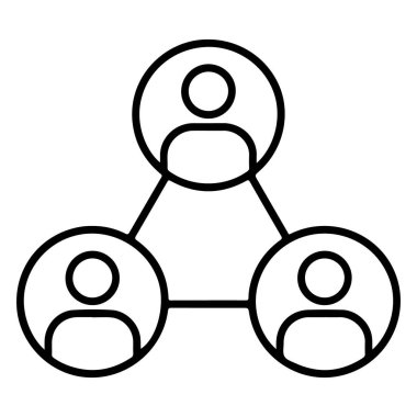 Bir minimalist çizgi, üçgen biçiminde birbirine bağlı üç stilize insan figürünü gösterir..