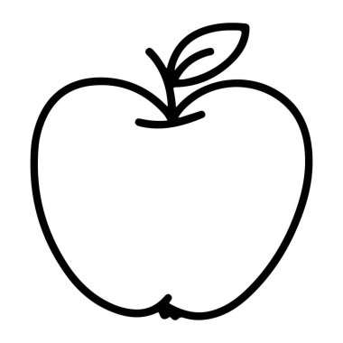 Elle çizilmiş minimalist, olgun bir elmanın gövdesinde tek bir yaprak olan siyah beyaz çizgisi..