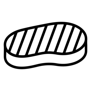 Siyah ve beyaz olarak sunulan ızgara izli bifteğin minimalist çizimi..