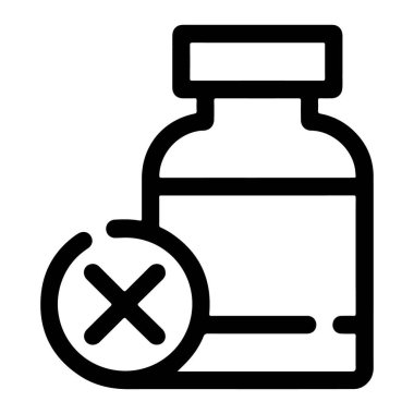 İçki yasağı işareti ya da çapraz işareti olan basit bir tıbbi şişenin resim simgesi.