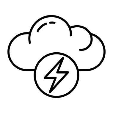 Çemberin içindeki yıldırımlı bir bulutu tasvir eden basit bir çizgi sanat simgesi.