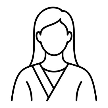 Bir insanın vücudunun üst ve saçının minimalist siyah beyaz çizgisi çizimi.