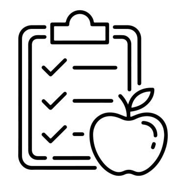 Sağlıklı gıda seçeneklerini temsil eden kontrol işaretli ve elmalı basit bir satır çizimi.