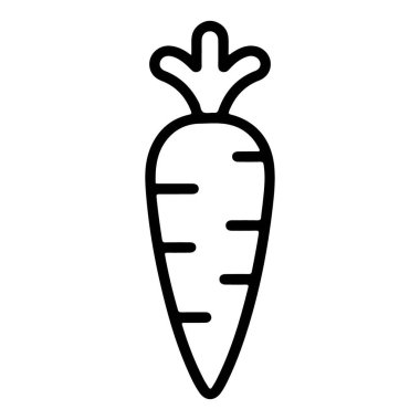 Minimalist siyah beyaz çizgili, yeşil yapraklı bir havuç çizimi..