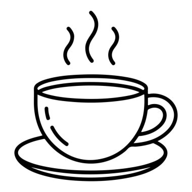 Sıcak bir bardakta yükselen buharlı bir içeceğin minimalist siyah beyaz çizimi..