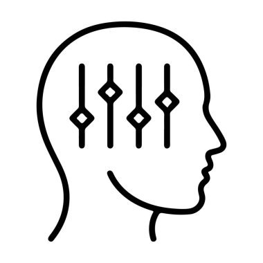 Kontrolü veya ayarları temsil eden dahili kaydırma çubukları olan bir insan kafası profilinin minimalist çizimi.