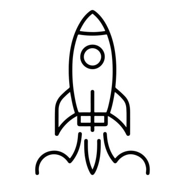 Havalanan bir roketin minimalist siyah beyaz çizgisi, temelinde stilize duman bulutları var..