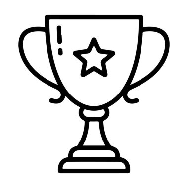 Üzerinde yıldız amblemi olan bir kupanın minimalist siyah beyaz çizgisi..