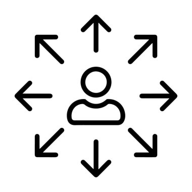 Her yöne yayılan okları olan birinin basit bir çizimi.