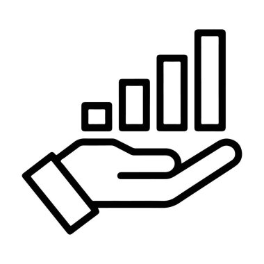 Yükselen bir bar tablosunu destekleyen bir elin simgesi, iş büyümesini ve mali ilerlemeyi sembolize ediyor.