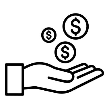 Gelir ya da ödemeyi temsil eden, düşen dolar paralarını açık elle alan bir simge.