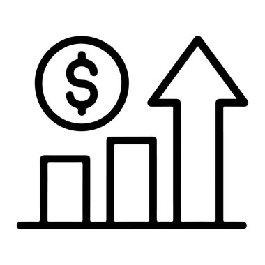 Finansal büyümeyi temsil eden bir simge, yükselen eğilimli bir bar tablosu ve bir dolar madeni para.