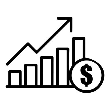 Bir dolar işareti ile yükselen finansal büyümeyi gösteren bir çizgi grafiği ve bar grafiği.