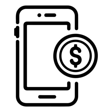 Yanında bir dolar olan akıllı telefonu temsil eden basit bir çizgi resim simgesi..