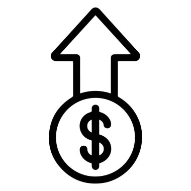 Artışı sembolize eden, yukarı bakan bir okla bir dolar sikkesi gösteren basit bir çizgi resmi.