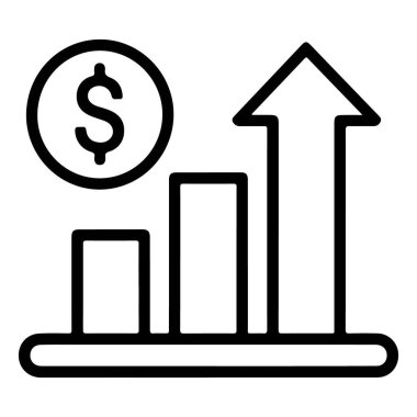 Yukarı doğru eğilimli ve dolar işareti olan bir bar tablosunu tasvir eden basit bir çizgi sanat simgesi.