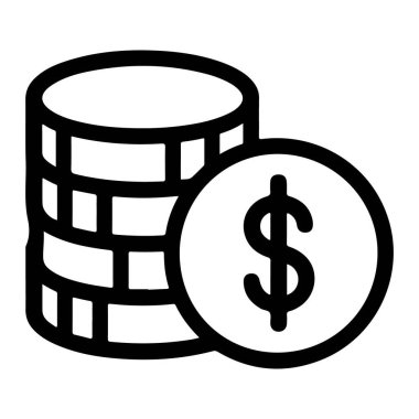 Bir dolar işareti gösteren tek bir madeni parayla dolu basit bir siyah beyaz çizgi çizimi..