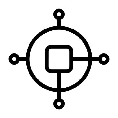 Bir dairenin içinde merkezi bir kare içeren minimalist siyah ve beyaz soyut geometrik bir sembol.