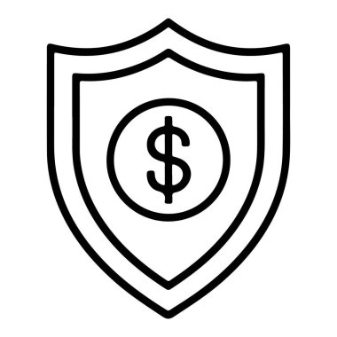 Mali güvenliği temsil eden, içinde dolar işareti olan siyah beyaz bir kalkan simgesi..