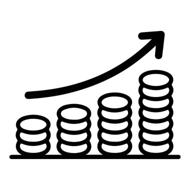 Artan bozuk para yığınlarını ve büyümeyi gösteren yükselen bir oku tasvir eden el çizimi basit bir illüstrasyon..