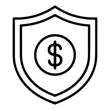 İçinde dolar işareti olan bir kalkanın basit bir sanat simgesi. Finansal korumayı simgeliyor..