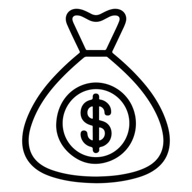 Üzerinde dolar sembolü olan bir para çantasının minimalist siyah beyaz çizimi..