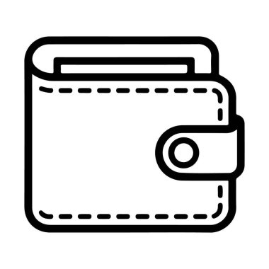 Kapalı bir cüzdanın minimalist siyah beyaz çizgisi. Dikiş detaylarını içeriyor..