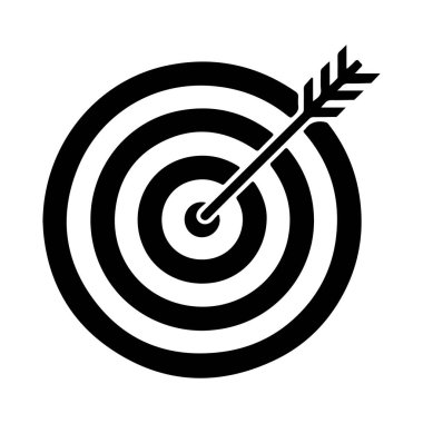 Hedefin merkezine mükemmel bir şekilde isabet eden bir okun siyah beyaz çizimi.