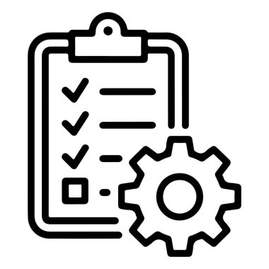 Temiz, minimalist bir simge seti bir kontrol listesi ve bir dişli kombine ederek, görevin tamamlanması ve işletim süreçlerini sembolize eder.
