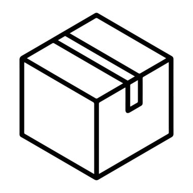 Üstü bantlı kapalı bir karton kutunun minimalist izometrik çizgisi..