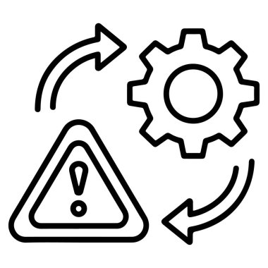 Bir uyarı üçgeni, bir dişli ve eğri okları gösteren bir simge döngüsel bir süreç veya çalışma akışını gösterir.