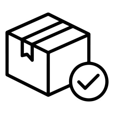 Çemberin içinde onay işareti olan kapalı bir kutuyu gösteren basit bir çizgi resim simgesi.