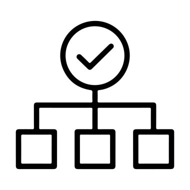 Tamamlamayı gösteren işaretli bir hiyerarşik yapıyı temsil eden basit bir taslak simgesi.