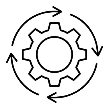 Dairesel ok sistemine sahip bir dişlinin basit çizgi resim simgesi sürekli bir süreci gösterir.