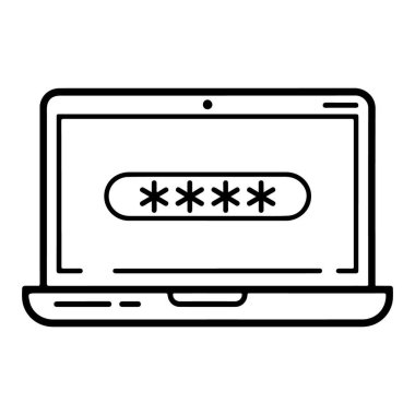 Gizli karakterleri temsil eden yıldız işaretli bir şifre giriş alanını gösteren bir dizüstü bilgisayarın tasviri.