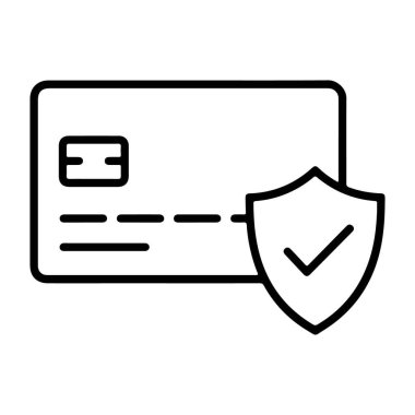 Güvenlik sembolü ve rozeti olan bir kredi kartı çizgisi çizimi.