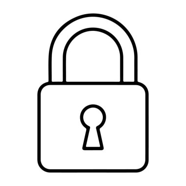 Klasik bir asma kilidin anahtar delikli minimalist siyah beyaz çizgisi..